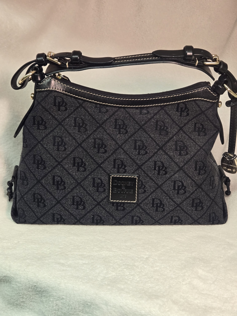 Dooney & Bourke Black Logo Shoulder Bag with Gold Accents
